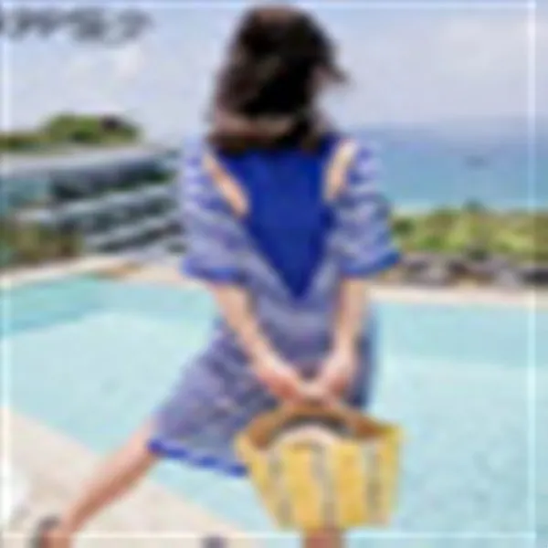 GERPP 홍콩식 2019여름 신상 여장 해변용 휴양치마 빨간 스트라이프 겸 들바람 노출 조심기 원피스 블랙 S, 단일상품