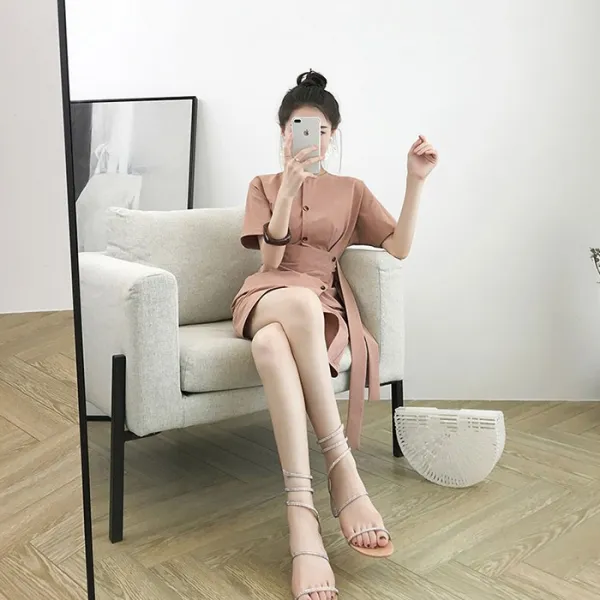 블랙바바 여성 라운드넥 언발 미니 원피스a19052917