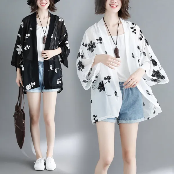 루즈핏 로브 가디건 여름 여성 미시옷 플라워 숏YLC