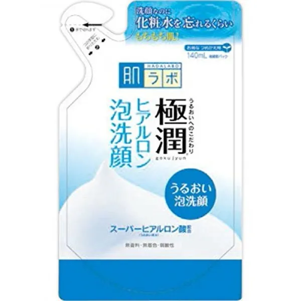 Rohto 로토 하달 라보 고쿠 J 슈퍼 히알루 론산 딥 모이스춰 라이징 클렌저 리필 140ml 일본 수입 단일상품