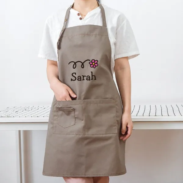 민소매 여 앞치마 꽃집 점원 작업복 맞춤 로고 미술생 그림 그리기 전용 허리둘레, 버튼 타입 카키컬러 Sarah