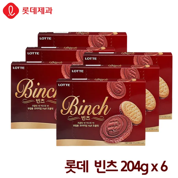빈츠 롯데 204gx6 아이간식 사무실간식 초코비스킷 무료배송, 6개, 204g