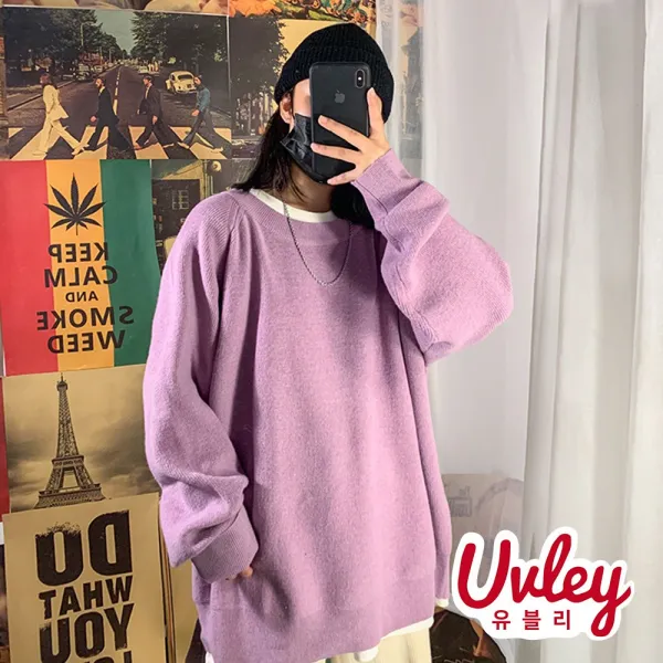 유블리 남성 루즈핏 맨투맨 라운드넥 남녀 공용 커플룩 데이트룩 오버핏 맨투맨(UV078WD)