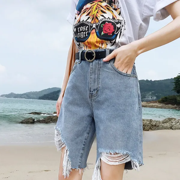 머머다 여성 청 반바지 자수 5부 여름 데님팬츠 25 Fuj25 597183886198