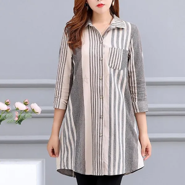 Kirahosi 심플 캐주얼 어머니룩 중노년 여성 미디 롱 셔츠 춘추 얇은 상의 46호+ 덧신 증정 Dnhv1t3q