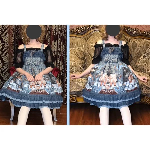 에이치에스비트레이딩 패턴 기형적인 쇼 LOLITA 프린트 클래식 궁중 레이스 쉬폰 해 룩