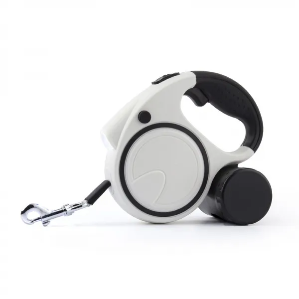 코믈리 꼬임방지 LED조명 배변봉투수납 강아지 자동 리드줄, 화이트