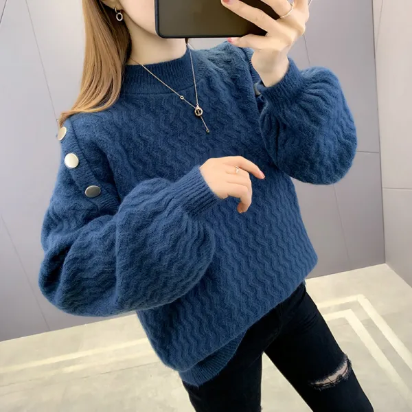 Jan.11 311번 초롱소매 여성 니트 여동통 통 넓은 꽈배기 반폴라 이너Z