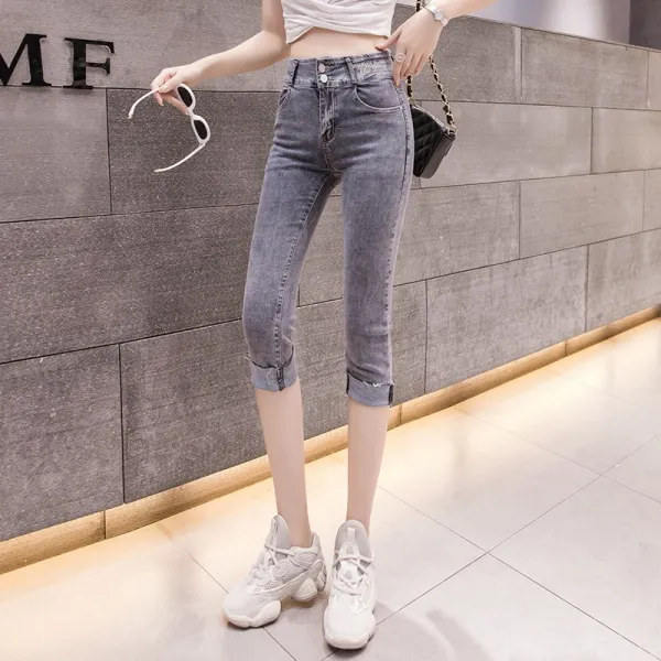 머머다 여성 7부 스판 청바지 청반바지 데님팬츠 빅사이즈05 Hby05 592536100044