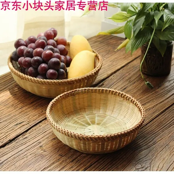 집에 서 수 제 대나무 만두 계란 대나무 바구니 부엌 에 나 무 를 엮 어 수납 하 다 동 그 란 과일 채소 바 구 니 를 엮 어 구 운 만두 (구경 21cm * 높이 5cm)