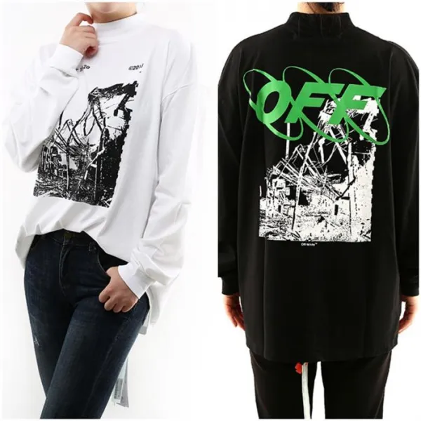 [나니럭스]오프화이트 19FW 하이넥 롱슬리브 화이트 블랙 우먼
