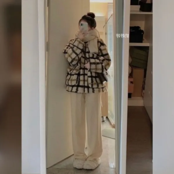 KORELAN 가을겨울 여성복 서양풍 감령 나른한 옷차림에 두꺼운 울 아우터 패션 투피스