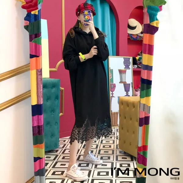 아이엠몽 여성 니트 무지 리본 베이직 루즈핏 슬림핏 깔끔한 캐주얼 예쁜 일자핏 프릴 원피스 Bb2214041hj