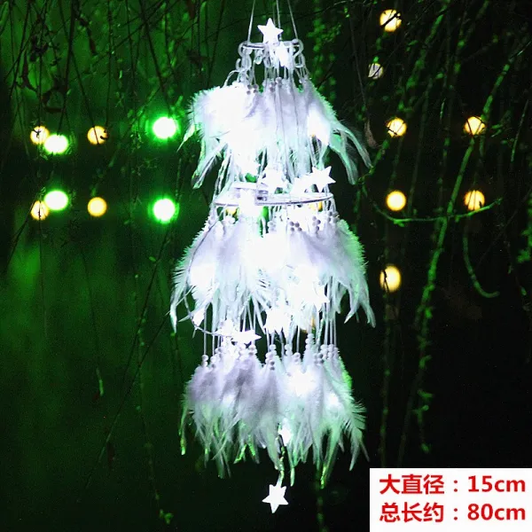 드림캐쳐 드림캐처 깃털 풍경 걸이식장식 가구 실내 인테리어 거는장식 창의적 공중 장식품 등장식 선물 T19 15cm이중 화이트색 40스타 배터리타입 블루