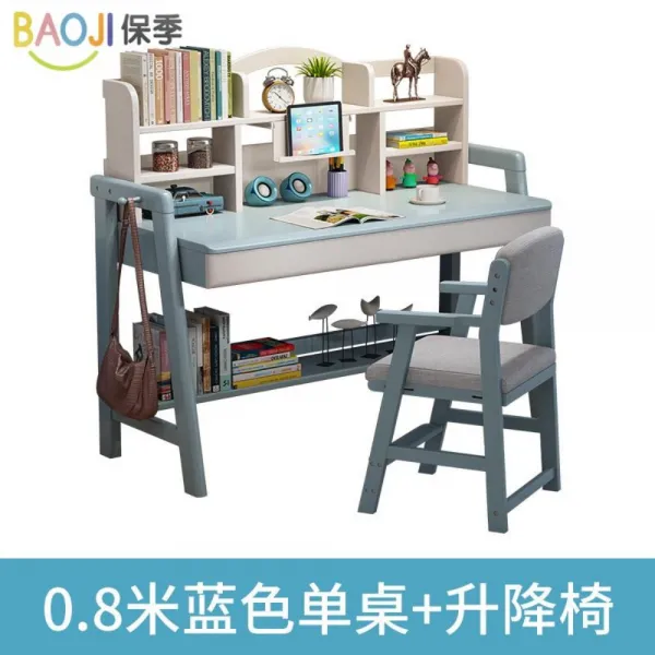 초등학생 책상 여아 신학기 컴퓨터 입학 1인용 남아 우드 저학년 공, 리프트블루화이트0.8m책상+리프트의자