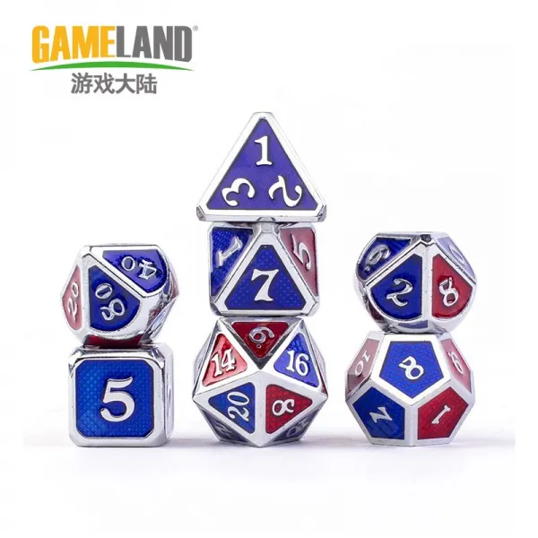 예스예스예스 러닝테이블 놀이테이블 대륙 금속 다면 7낟알 1커버 DICE 구주단 디지털 블루조 와 땅 헤엄치다 20 소쿠리, 체크 바탕무늬 선명한 실버 레드 블루