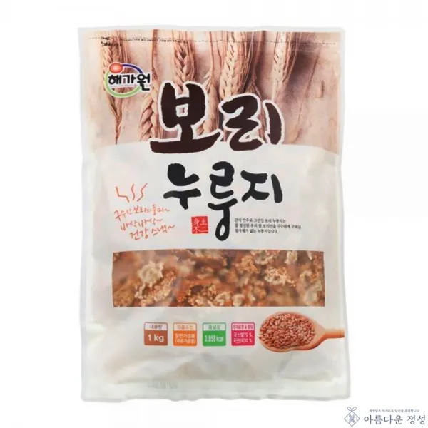 아름다운정성 보리누룽지 1kg 누룽지 영양간식 숭늉 건강스낵 보리 안주 새참 죽 눌은밥 설탕누룽지, 2개