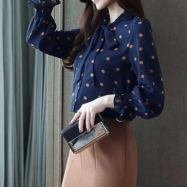 곱빼기 도트 리본 블라우스 셔츠 데일리룩 하객룩 오피스룩 봄 가을