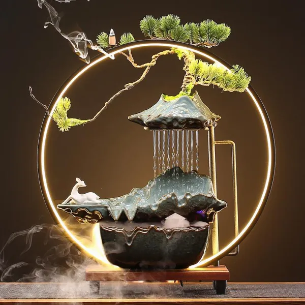 분수 진열 장식품 풍수 마네키 가습기 거실 사무실 개업 이사 기프트 되돌아보다 화이트 사슴 큰사이즈 라