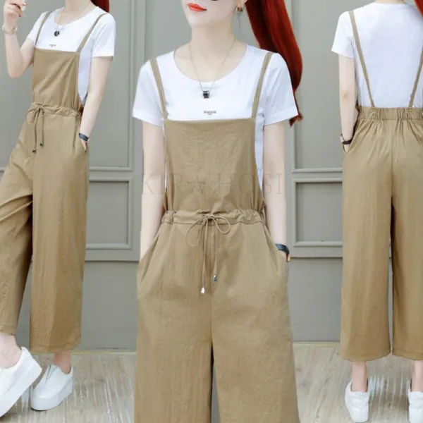 Kirahosi 퀄리티 6 여름 여성 반팔 티셔츠+멜빵 바지 세트 점프수트 투피스 25 +스마트 스트랩 증정 Im5dja