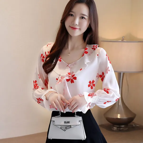 위파인더 유러피안 스탠딩 가을 블라우스의 선풍적인 상의와 도트 패션 양기 긴팔 소매녀