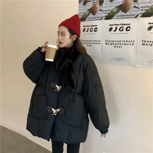 아이보리 블랙 와인 떡볶이 버클 다운 박시 포켓 패딩 GH9-459