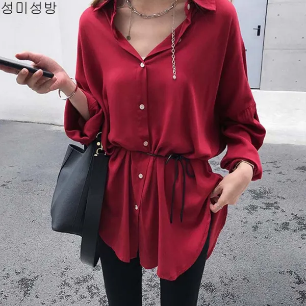 성미성방 가을 땡땡이 Mm 셔츠 기질 학생 긴팔 여 디자인 빈티지 하의 라지 캐주얼 뷔스티에 청 소매 톱 블라우스x02