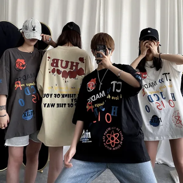 위파인더 마린룩 여름 반팔 티셔츠 남루 트렌드 그래피티 프린트 미디움 티셔츠 커플룩, L