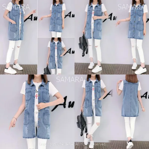 Qterra 특허브랜드 G6593 베스트 데님조끼 여자 롱조끼 미디 청조끼 코트