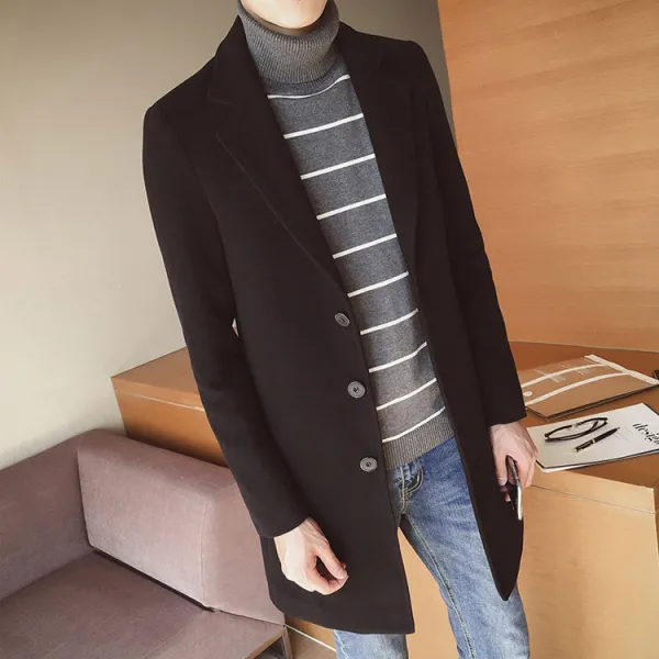 남자코트 가을겨울용 모직 코트 남성하프코트 모직물 자켓 바람막이옷 젊은느낌 긴팔 옷 C04 블랙