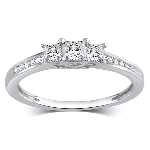 10k Solid Gold Princess or Round Diamond Three Stone Ring (1/4-1/2 cttw I-J Col