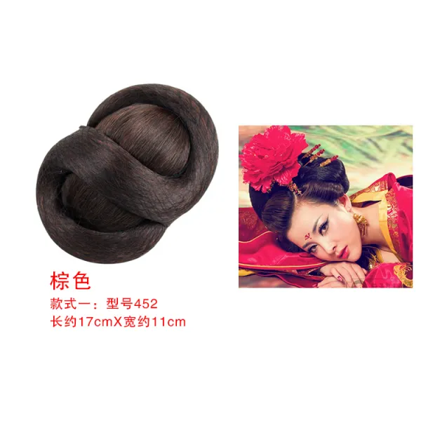 고대복장 에스닉 공연 스타일링 뒤통수 상투 쇼 와 신부 수화 올림머리 매트, 1, 타입 양식 1 ：모델 452 갈색
