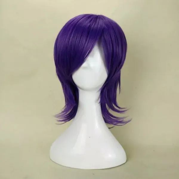 HAIRJOY 남성 가발 계층화 된 곱슬 머리 중간 길이 고온 섬유 합성 남자 코스프레 가발 7 색상을 사용할 수, 01 18 inches, 04 purple