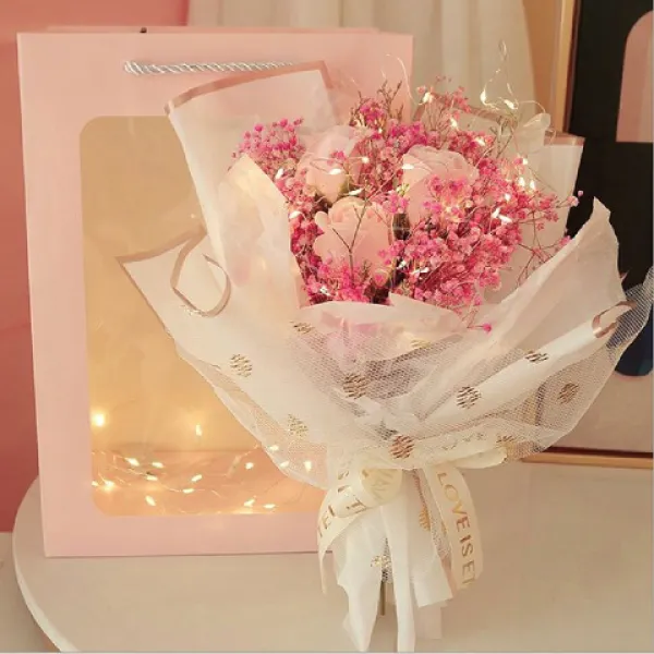  아르띠콜로 램프 안개꽃다발 특별한선물 드라이플라워 프리저브드플라워 생일선물 Led 안개꽃 핑크 꽃다발 조화 여자친구 꽃 기념일 졸업 발렌타인 선물