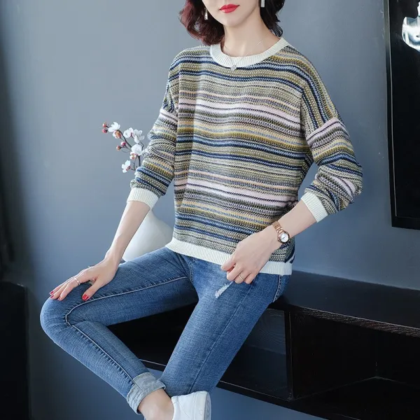 블랙바바 여성 스트라이프 니트티셔츠a19112669