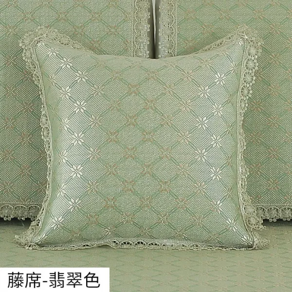 등받이 아이스 매트 베개 커버 여름 소파 매트 커버 등나무 시트 등받이 쿠션 커버에는 코어가 없습니다, 45 × 45cm 베개 커버 + 코어, 후지시 - 에메랄드