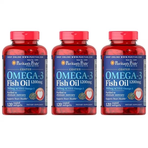 Puritan's Pride Omega-3 Fish Oil 퓨리탄 프라이드 오메가-3 피쉬 오일 코팅 1200mg 120정x3통 심혈관 동맥 건강
