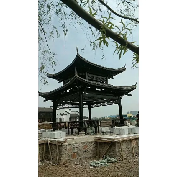 DIPYLON 야외정자 야외경관 정자 야외정원 육각 원목 탄화방부목 빌라 사각 목량정, 4m 사각 이중 고건물 미니 청기와