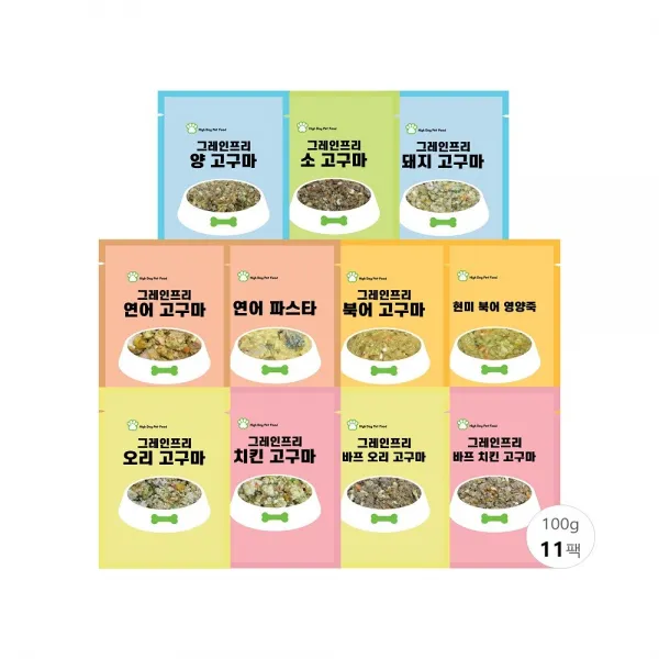 하이독 강아지수제사료 자연식 화식 10종+1종 11종세트, 11개, 100g