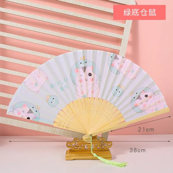접선 한복 고풍 부채 여류 미디 클래식 떨음 동일 태슬 펀칭 작은 미니, 그린 그린 햄스테드