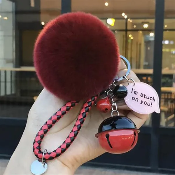 무생채 자동차 키링 키체인 열쇠고리 크리에이티브 털 여인스 카트리지 참신, 흑적 가죽끈 흑적령표주적모구