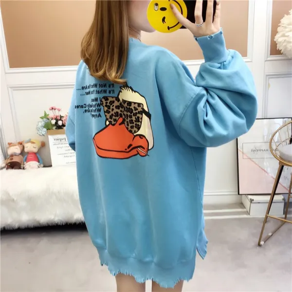 style시대 A1959 여성 춘추 대미지 티셔츠 루즈핏 맨투맨 후드티