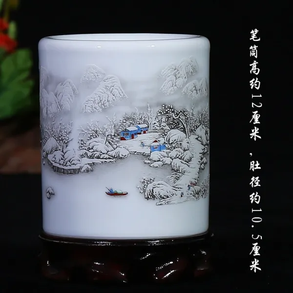 고전세라믹화병 경덕진 자게화병 핑크 채색 자기 산수풍경 현대 실내 서재 연필꽂이만들기 수반 클래식 사무실 850192499, 시냇산에서 친구를 방문하다.