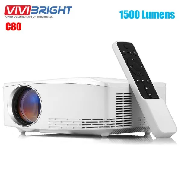 VIVIBRIGHT C80 LCD 가정 극장 영사기 1500 루멘은 휴대용 퍼스널 컴퓨터 사무실을위한 1080P HDMI VGA USB, 02 EU plug