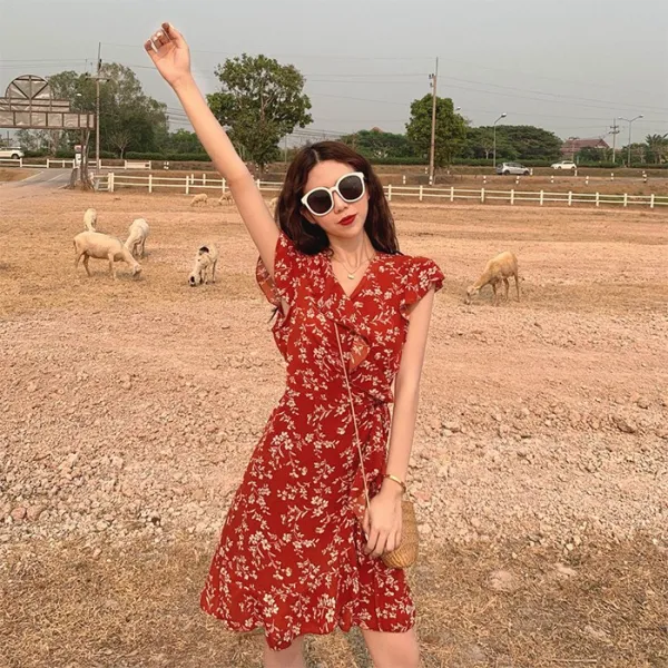 블랙바바 여성 플라워 쉬폰 미디원피스a19052208