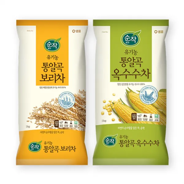샘표 순작 유기농 통알곡 보리차 1kg+옥수수차 1kg 1세트