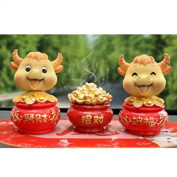 Jan.14 226번 소의 해 자동차 인테리어 소품 차량 마스코트 머리 흔들기 재물 보기 봇물 터지듯 차재 장식 용품 대반전z 7_우 재 집적 + 나 복 + 홍 화수분 우 홍 패드