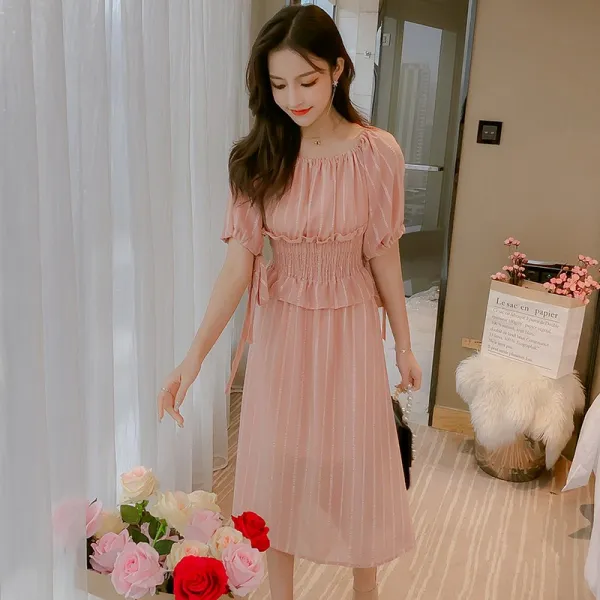 패션이루 쉬폰 시스루 롱 오프숄더 원피스 여름 A라인 루즈핏