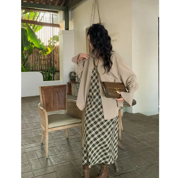 봄 가을 겨울 그녀 로 개어 입으니 정말 아름답다~ 빈티지한 체크 나시 원피스 중 롱