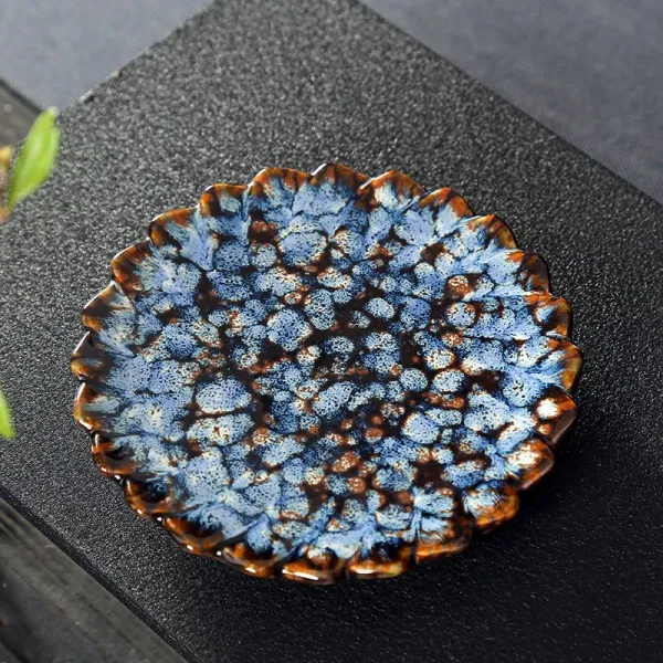 보여 건잔가마 균요 광휘 로얄킴스6인홈 룩 도자기 옆 손잡이 화상방지 가정용 다도 별이총총한하늘 블루 （컵받침 6개 ）